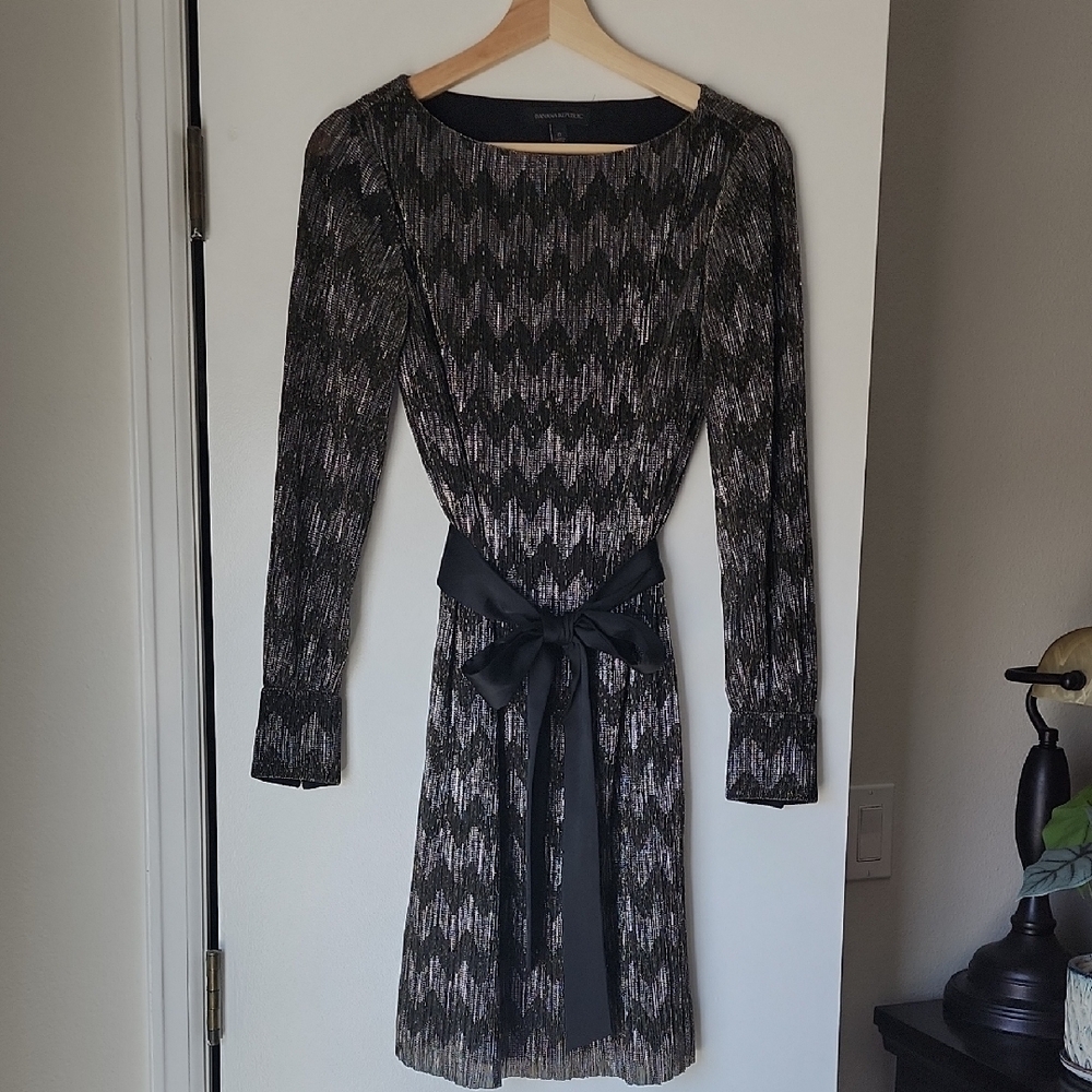 Banana Republic Gold and Silver Wrap Tie Front Sheath Dress